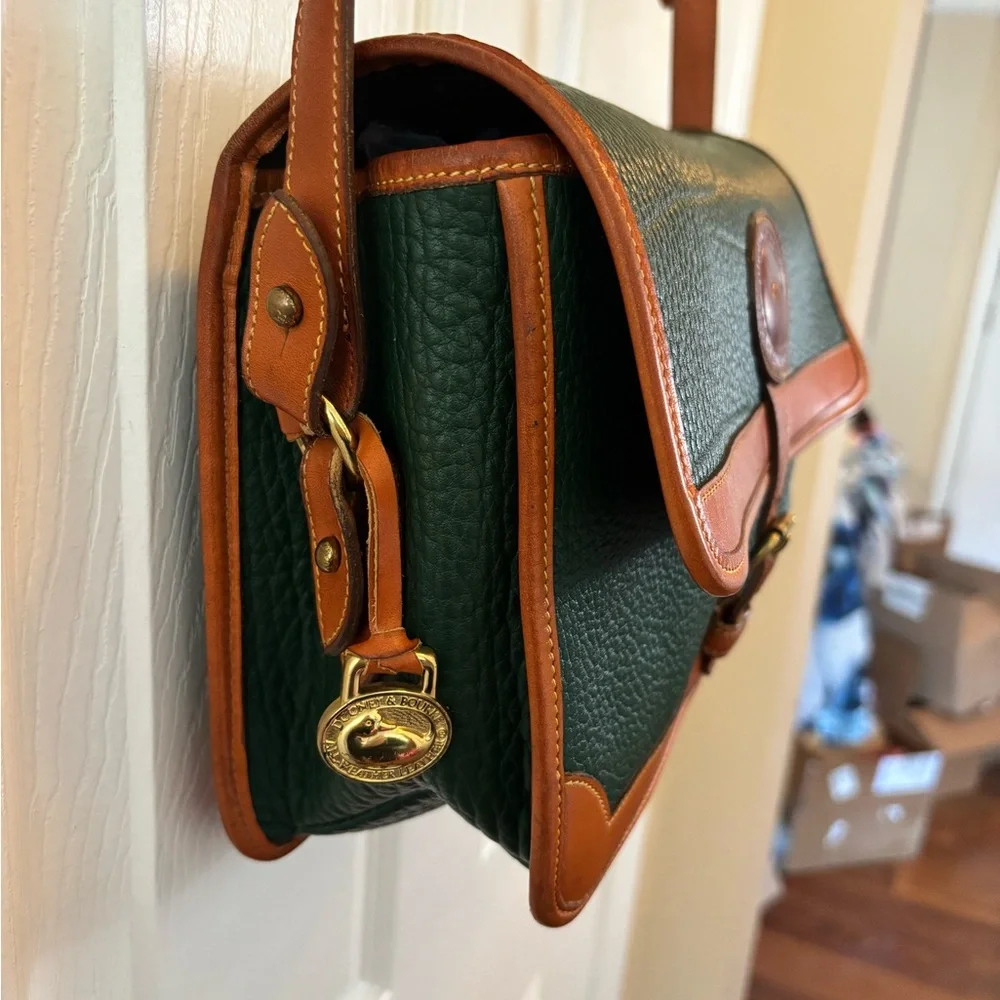 Dooney & Bourke VINTAGE AWL Surrey Green & Tan Leather Crossbody MADE IN USA EUC - Picture 3 of 16